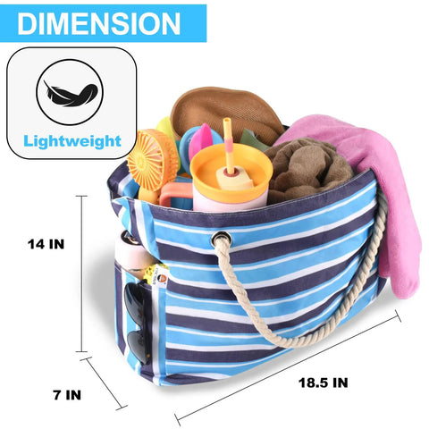 Large Beach Bag For Women Waterproof And Sandproof With Zipper Wet Pocket Beach Tote showing capacity dimensions