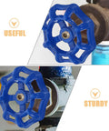 Outdoor Faucet Handle Replacement Kit 5 Pack Blue Iron Valve Handwheels 2.3 Inch Size used on water pipes showcasing no-slip grip.