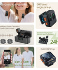 Wireless Lavalier Microphone System With AI Noise Cancelling, Two Transmitters And Two Receivers, Case Included overview