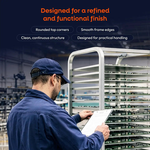 Hardcore Aluminum Bakery Rack That Cradles Twenty Sheet Pans With Roomy Three Inch Spacing And Bulletproof Double Welded Frame Plus Grease Proof Swivel Casters For High Volume Commercial Kitchens