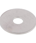 Front view of a stainless steel fender washer with a 5/16 in hole and 1-1/4 in outer diameter.