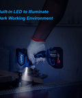 20V 1/2 Inch Brushless Cordless Impact Wrench Kit With 4 Speed Control in use with LED light in dark workspace