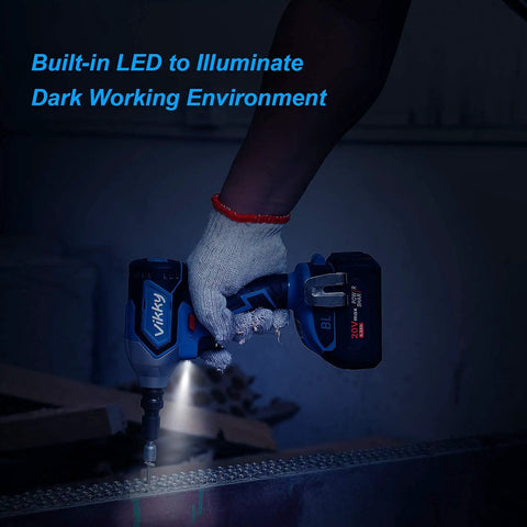 20V 1/2 Inch Brushless Cordless Impact Wrench Kit With 4 Speed Control in use with LED light in dark workspace