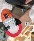 Nylon Buffing And Polishing Wheels For Plastic And Wood With Efficient High Speed Grinding Non-Woven Abrasive Discs For Auto Maintenance At Home, red wheel on grinder, smoothing wood.