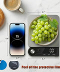 Digital Kitchen Scale With Pull Out Display 0.1g Precision 11 Lb 5 Kg Capacity LED Backlit USB Rechargeable Stainless Steel Platform Five Unit Options Dialed In For Coffee And Baking displaying grapes