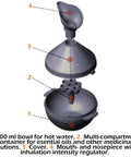 Hot Humid Inhalation And Aromatherapy Steam Inhaler With 500 Ml Capacity, detailed view of six-compartment device and parts.