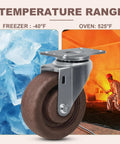 Front-angle view of hi-temp glass-filled nylon caster wheel with swivel plate; brown wheel.
