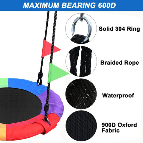 Cool Kids Saucer Tree Swing For Backyard Fun Waterproof 900D Oxford Platform with braided ropes and solid 304 ring
