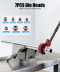 Heavy Duty 2300W Electric Pipe Threader Machine With Copper Motor For Galvanized Steel And Iron, showing 7 die heads for various pipe sizes.