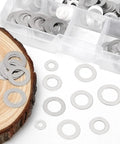 175 Piece 304 Stainless Steel Flat Washers Set In 6 Sizes M4 M5 M6 M8 M10 M12 With Clear Storage Box For Screws Bolts And All Your Hardware Projects Pro Grade Durable Spacer Shim Kit, assorted washers