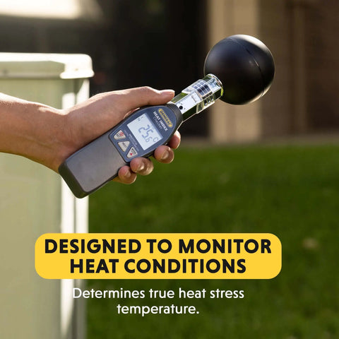 Person holding Pro Grade Heat Index Monitor With Wet Bulb Globe Temperature Gauge And Brass Ball outdoors