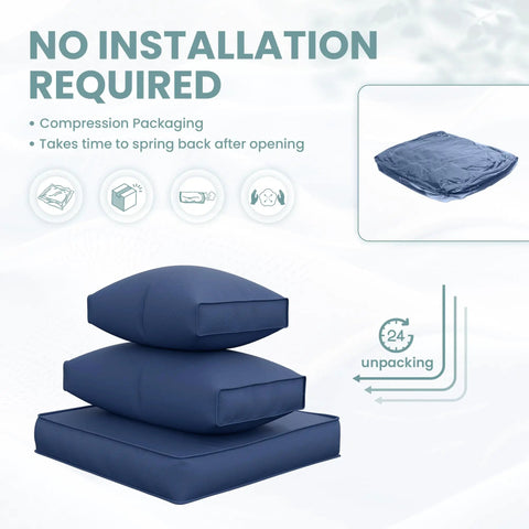 Navy cushion stack for Outdoor Cushions Set for Patio Furniture With Five Pillows Weatherproof Navy Replacement Cushions 4 Inch Deep Seats for 4 Seat Sectional Sofa Couch All Weather Comfort