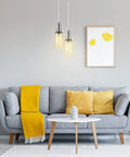Living room with beer bottle shaped RGB dimmable LED pendant light with smart app timer and schedule, Alexa compatible, height adjustable 6W.