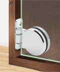 Rock Solid Frameless Glass Door Hinge Flat Open Cabinet Connector For Wine Rack And Pet Crate Killer Quality Stainless Steel Furniture Hardware Hella Durable Window Fitting Single Piece Pro Install Grade close-up on hinge with glass and wood