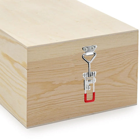 30 Pack Adjustable Toggle Latch Clamps Set on wooden box, Heavy Duty Quick Release Hand Tools, Each Clamp Holds Up To 360 Lbs
