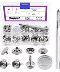 62Pcs Canvas Snap Kit for Marine Canvas Upholstery and Boat Covers, Stainless Steel Pro Grade Marine Fasteners with tools visible