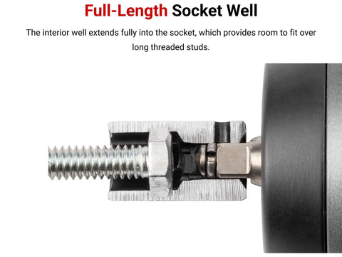 Close-up of socket well from the One Quarter Inch Drive Shallow And Deep 6-Point Impact Socket Set With Case, 61-Piece, SAE And Metric Sizes.
