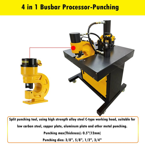 Beast Mode Heavy Duty 4 In 1 Electric Hydraulic Busbar Processing Machine with cutter and puncher, 35 ton punching capacity