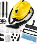 Udodik 300 Degree Steam Cleaner For Home With 21 Accessories And 4.5 Bar Pressure, yellow steam cleaning machine and various attachments.