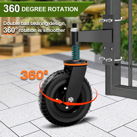 Heavy Duty 8 Inch Fence Gate Wheels Set for Metal Tube Gates and Wooden Fences, 600 Lb Per Wheel, 1200 Lb Pair, 360 Degree Rotation