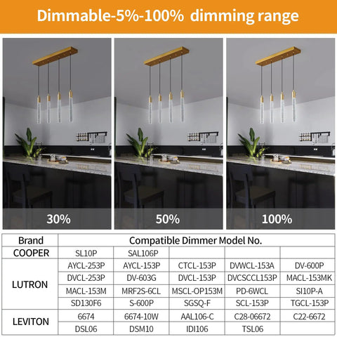 4 Light Gold Brass Pendant Light Fixture For Kitchen Island Modern Dimmable LED Bulbs Minimalist Pendant Lighting dimming