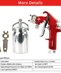 Top Shelf Siphon Feed Spray Gun With Stainless Steel Nozzles And Needles, One Liter Paint Cup, Pulls Six Cubic Feet Per Minute Air Flow, Knockout Finish For Smoother Auto Detailing, Fine Woodwork And Custom Metal Coating, red spray gun and aluminum paint cup.