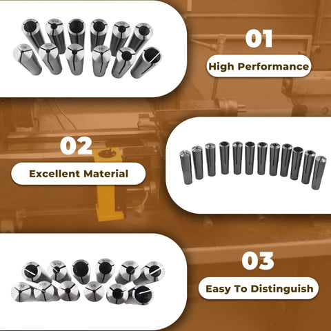 MT3 Collet Set For Milling And Lathe Work From One Eighth To Three Quarters Inch With Three Eighths Inch Threaded Back Drawbar