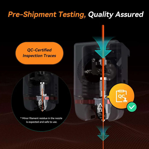 Quality control for Nozzle Assembly For Adventurer 5M 3D Printer with quick-release 0.8mm nozzle, high temp 280C inspection traces visible.