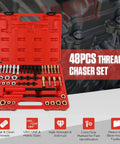 Thread Chaser Set 48 Piece Heavy Duty Pro Grade Thread Repair Tool Kit For UNC UNF And Metric Threads Including 24 Dies