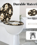 Round Peonies roses Floral vintage seamless Gold white flowers Toilet Seat on a porcelain toilet with durable resin and stainless steel hinge.