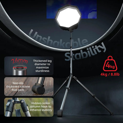 Adjustable Light Stand For Photography And Video Gear Up To 8.8 Lb Support 74.8 Inch Tripod with rubber pads and stability hook