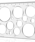 Pro Grade 13 In 1 Router Template Kit For Woodworking With 10 By 7.9 Inch Circle And Bowtie Inlay Jigs, acrylic template showing circle sizes.