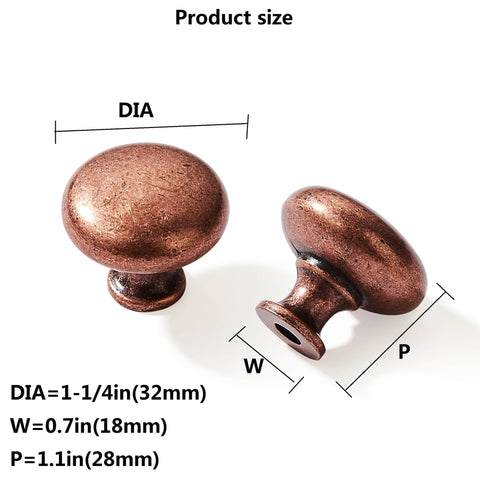 10 Pack Vintage Antique Copper Zinc Alloy Cabinet Knobs One And A Quarter Inch Diameter Single Hole Center Mount Hardware