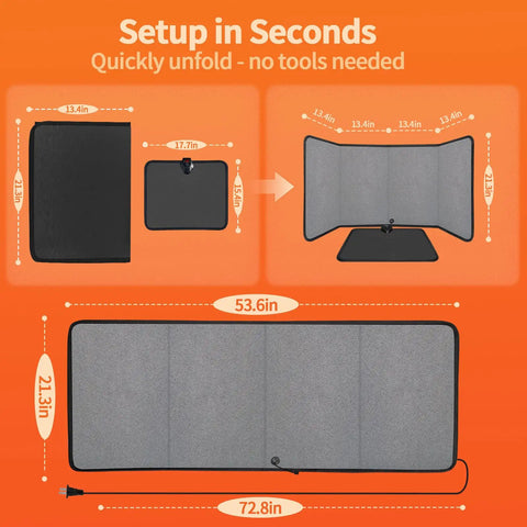 Dimensions and setup of Under Desk Heater Foldable And Quiet Office Space Warmer With Timer 8 Temp Levels Auto Shut Off Energy Efficient Portable Foot Warmer And Detachable Foot Mat For 2 In 1 Comfy Heating