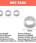 50 Pcs NFC Tags Stickers With NTAG215 Chip Rewritable Transparent Adhesive Labels Round 1 Inch Coins, 25mm Diameter