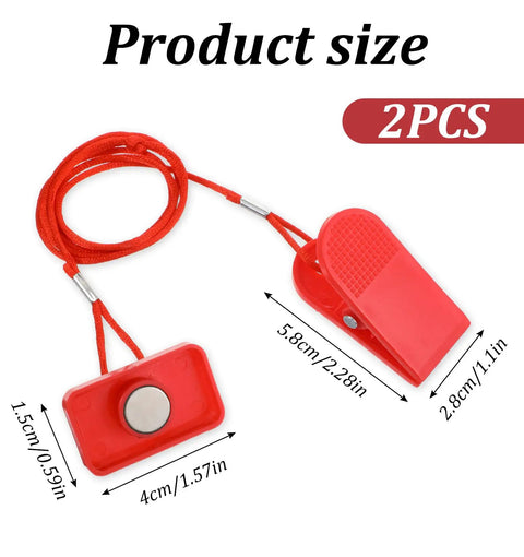 Two Pack Treadmill Safety Key Replacement Magnetic Emergency Stop Key Universal Fit for Running Machines, shown in red, 1.57x0.59 inches.