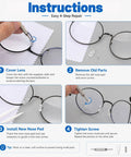 Instructions for Stainless Steel Glasses Screws And Sunglasses Repair Kit 600 Piece Set with steps for nose pad replacement.