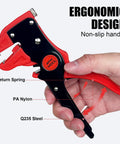 Closeup of a 2 In 1 Wire Stripper And Cutter Quickstrip Tool in hand, highlighting ergonomic design with PA nylon and Q235 steel components.