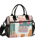 Desert Beige Insulated Lunch Bag for Women and Men, colorful llama design, adjustable shoulder straps, reusable cooler tote