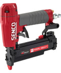 Red and black Delicate Trim 23 Gauge Pneumatic Pin Nailer, 1-3/8 Inch Pins, Oil-Less Air Nailer for fine molding on white background.