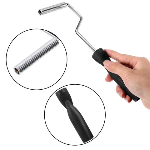 Hand holding Paddle Tool For Fiberglass Laminating Bubble Roller With Aluminum Head, focus on roller and grip details.