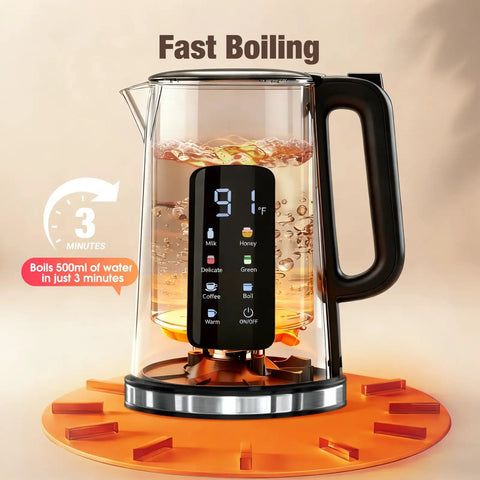 1.7L Electric Kettle With Touch Screen Control, Fast Boil, Auto Shut Off, Double Wall Design, Six Temperature Presets For Tea