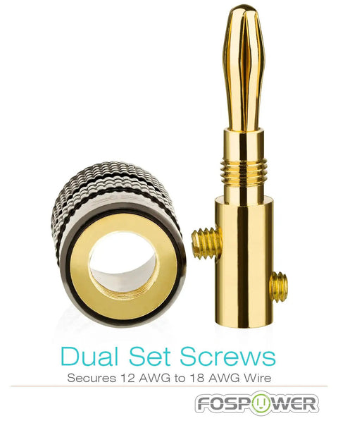 Banana Plugs 24K Gold Plated, 12 Pairs Closed Screw Speaker Plug Connectors for Speaker Wire, Wall Plates, Home Theater, AV Receivers, Amplifiers and Sound Systems, Easy Install with Secure Fit and Crystal Clear Audio, dual set screws