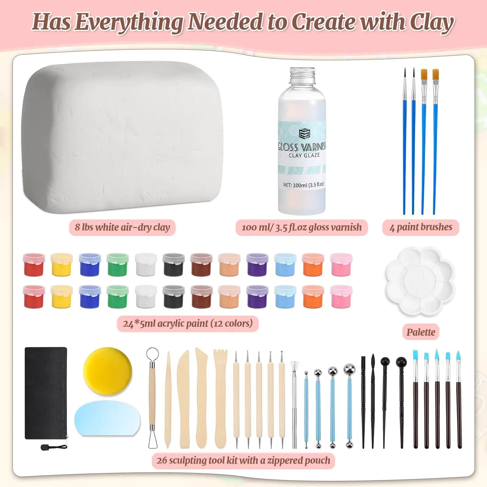 8 Lb Air Dry Clay Kit with Tools - Perfect DIY Starter ✓