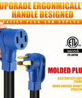 Heavy Duty 50 Amp Rv Ev Extension Cord Nema 14 50P To 14 50R 3Ft Power Cable with ergonomic blue handles for easy use.