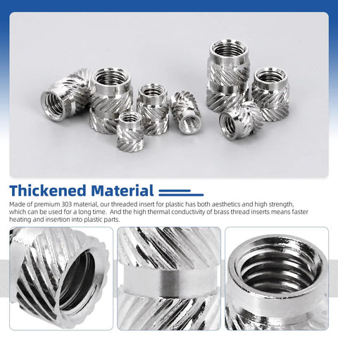Heat Set Threaded Inserts Kit For 3D Printing M2 To M6 100 Pcs 303 Stainless Knurled Female Inserts For Plastic Parts And DIY Prototyping