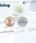 Geocache Found Log Stamp Kit Self-Inking 3/4 Inch Stamp With 11 Vibrant Ink Colors size comparison with coin and ruler