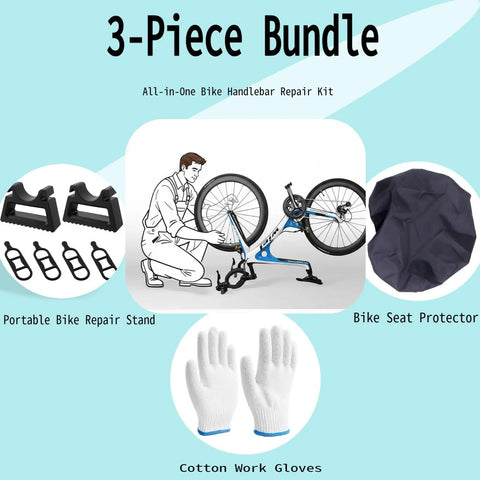 Portable Bike Repair Stand 3 Piece Bundle With Handlebar Jack Stand Cotton Work Gloves And Waterproof Seat Cover
