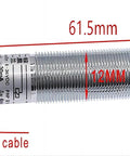 Two Pack M12 Inductive Proximity Sensor Switch NPN Normally Open For Automation And DIY Projects, metal sensor dimensions labeled