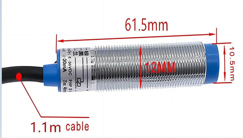 Two Pack M12 Inductive Proximity Sensor Switch NPN Normally Open For Automation And DIY Projects, metal sensor dimensions labeled